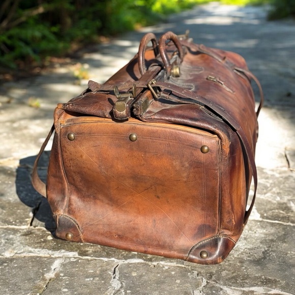 Antique vintage Thomas Fortune brown leather gladstone bag - Picture 2 of 15